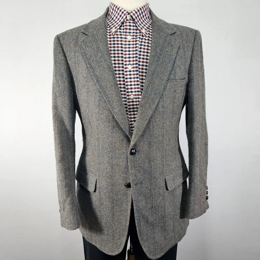 Austin Manor Men's Tweed Sport Coat Blazer Two Button Brown Gray herringbone 42R